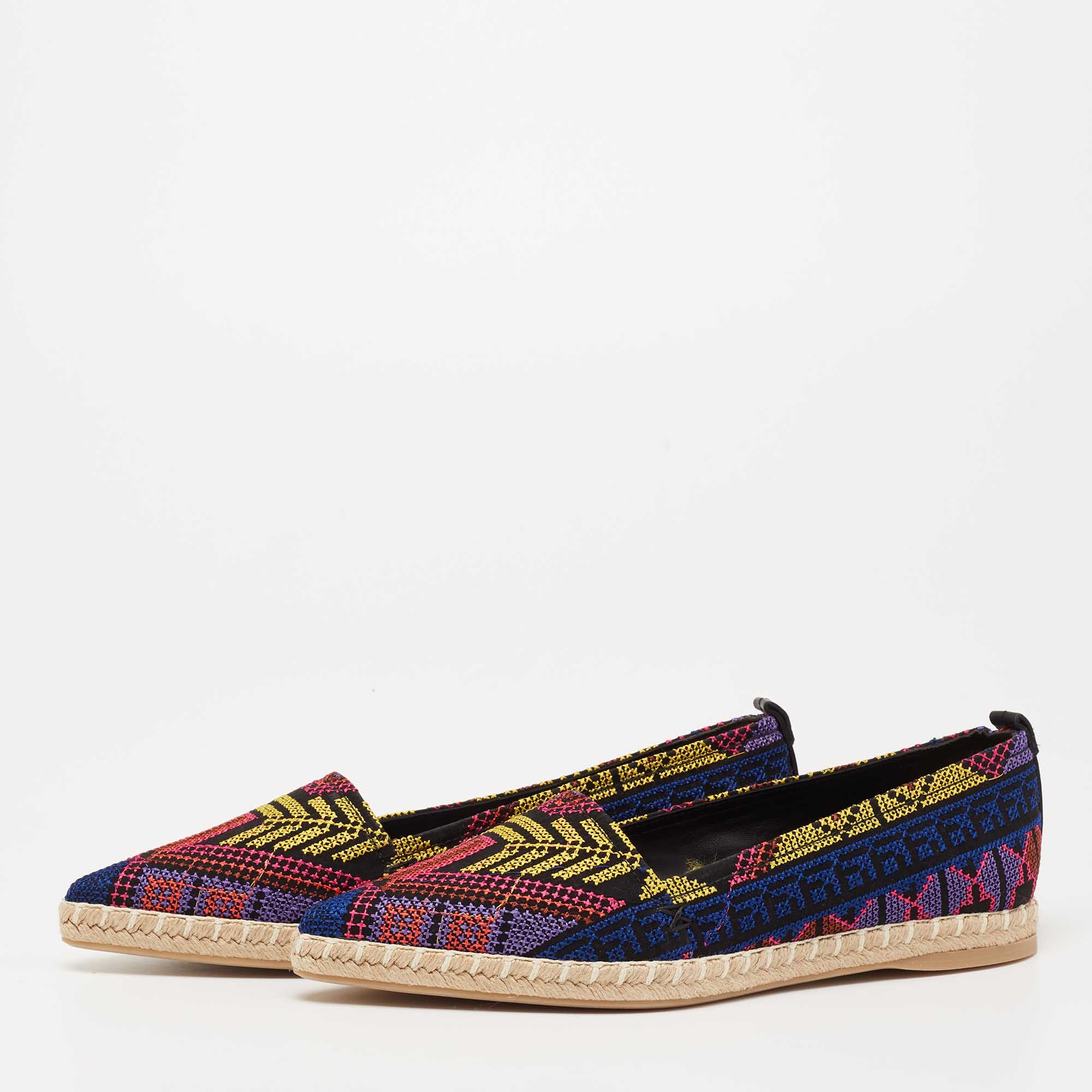 Nicholas Kirkwood Multicolor Embroidered Fabric Mexican Pointed Toe Espadrille Flats Size