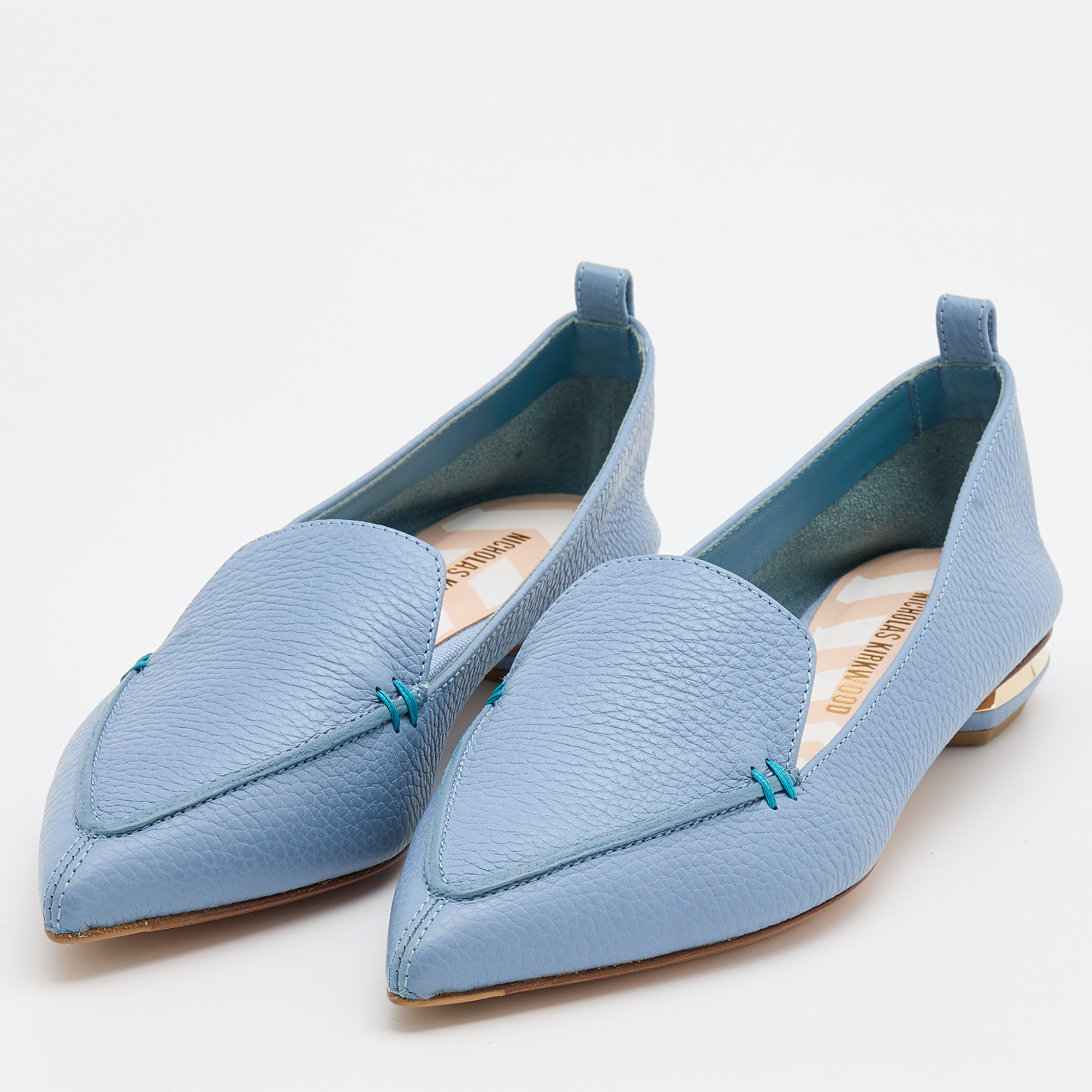 

Nicholas Kirkwood Blue Leather Beya Loafers Size