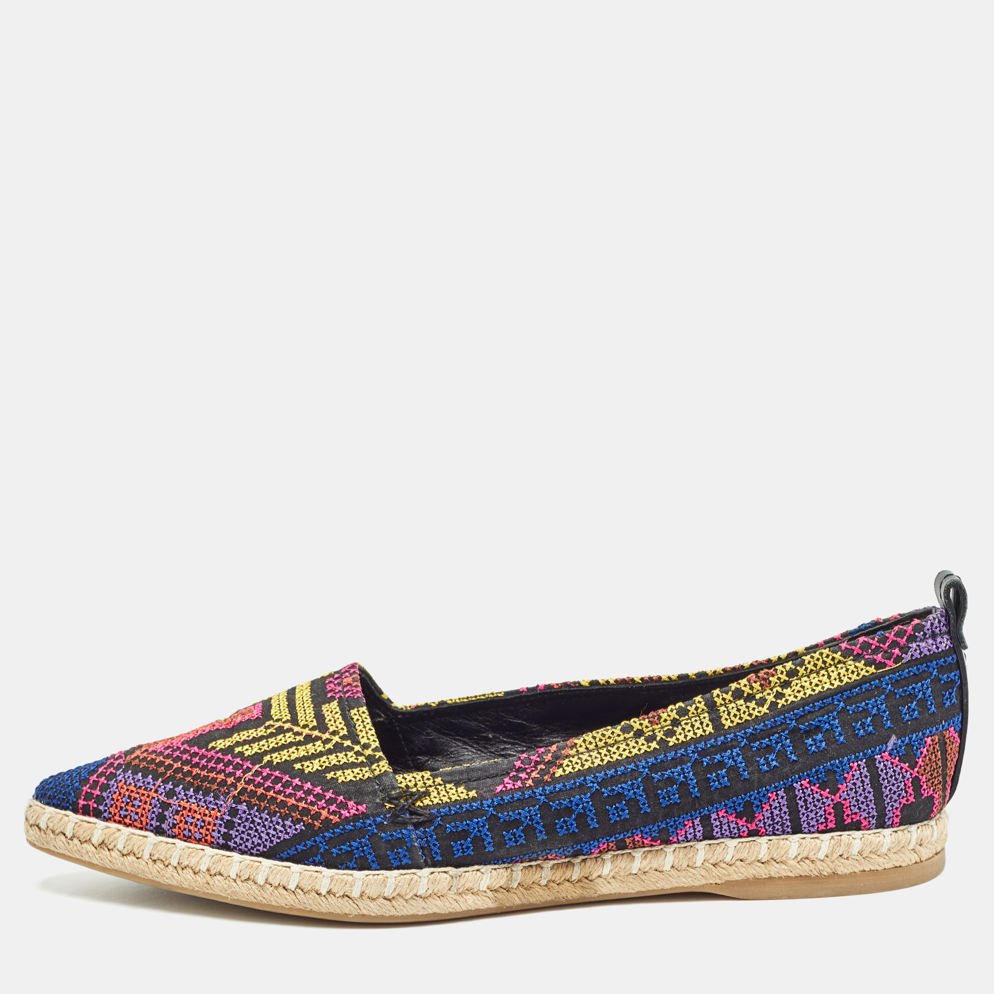 Pre-owned Nicholas Kirkwood Multicolor Canvas Embroidered Mexican Pointed Toe Espadrilles Size 37