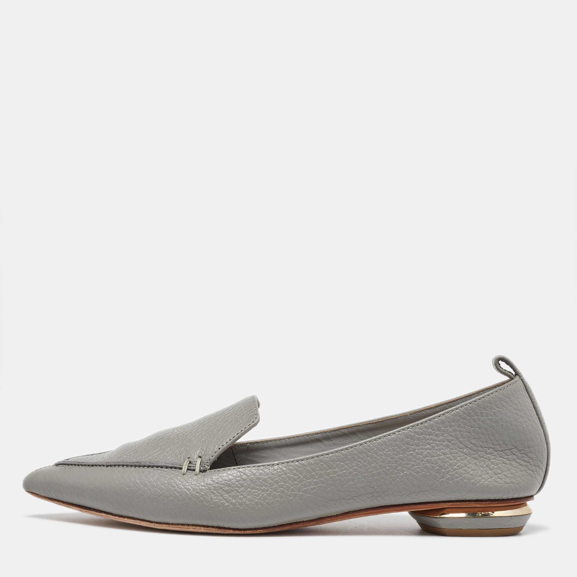 

Nicholas Kirkwood Grey Leather Beya Pointed-Toe Loafers Size