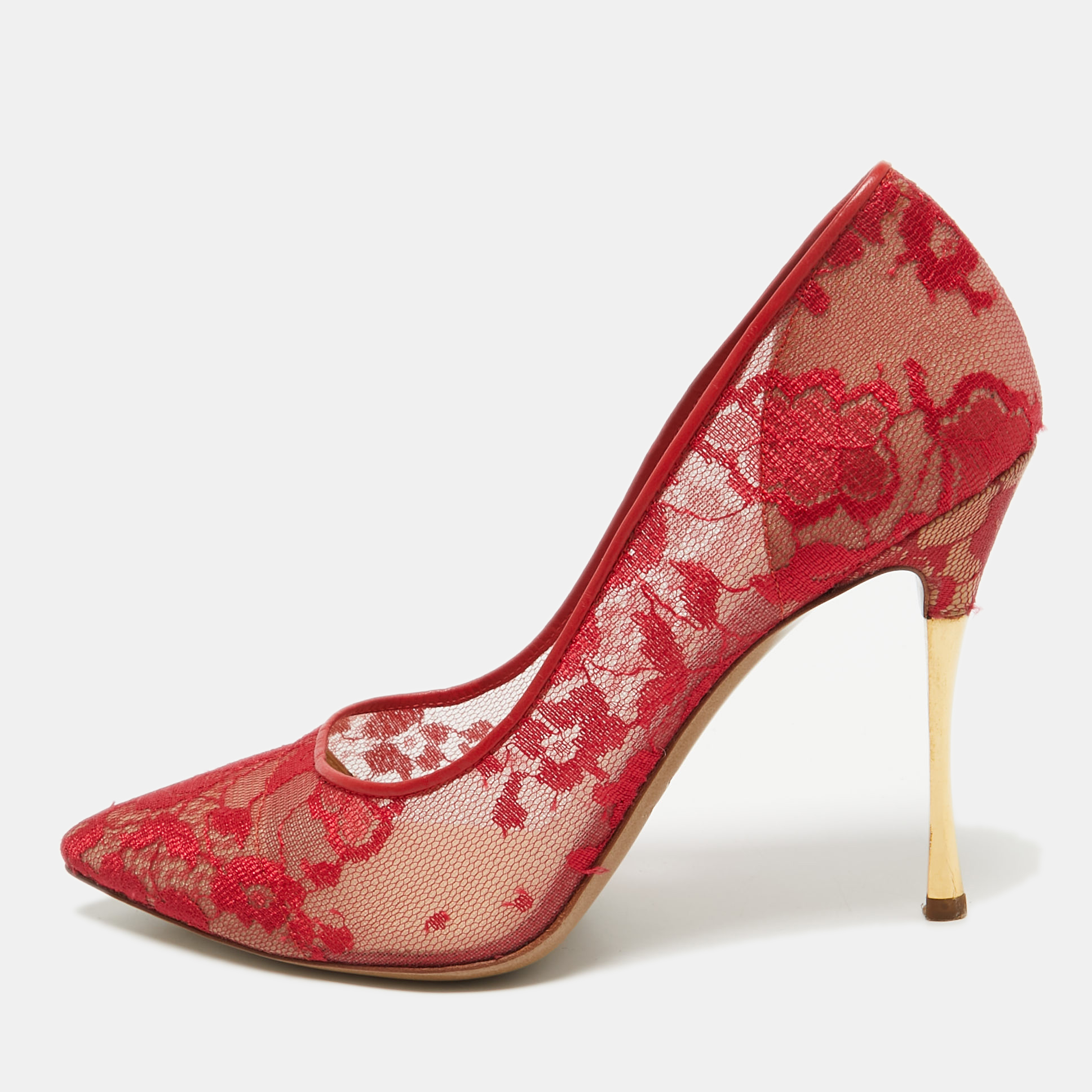 

Nicholas Kirkwood Red Floral Lace Pointed Toe Pumps Size