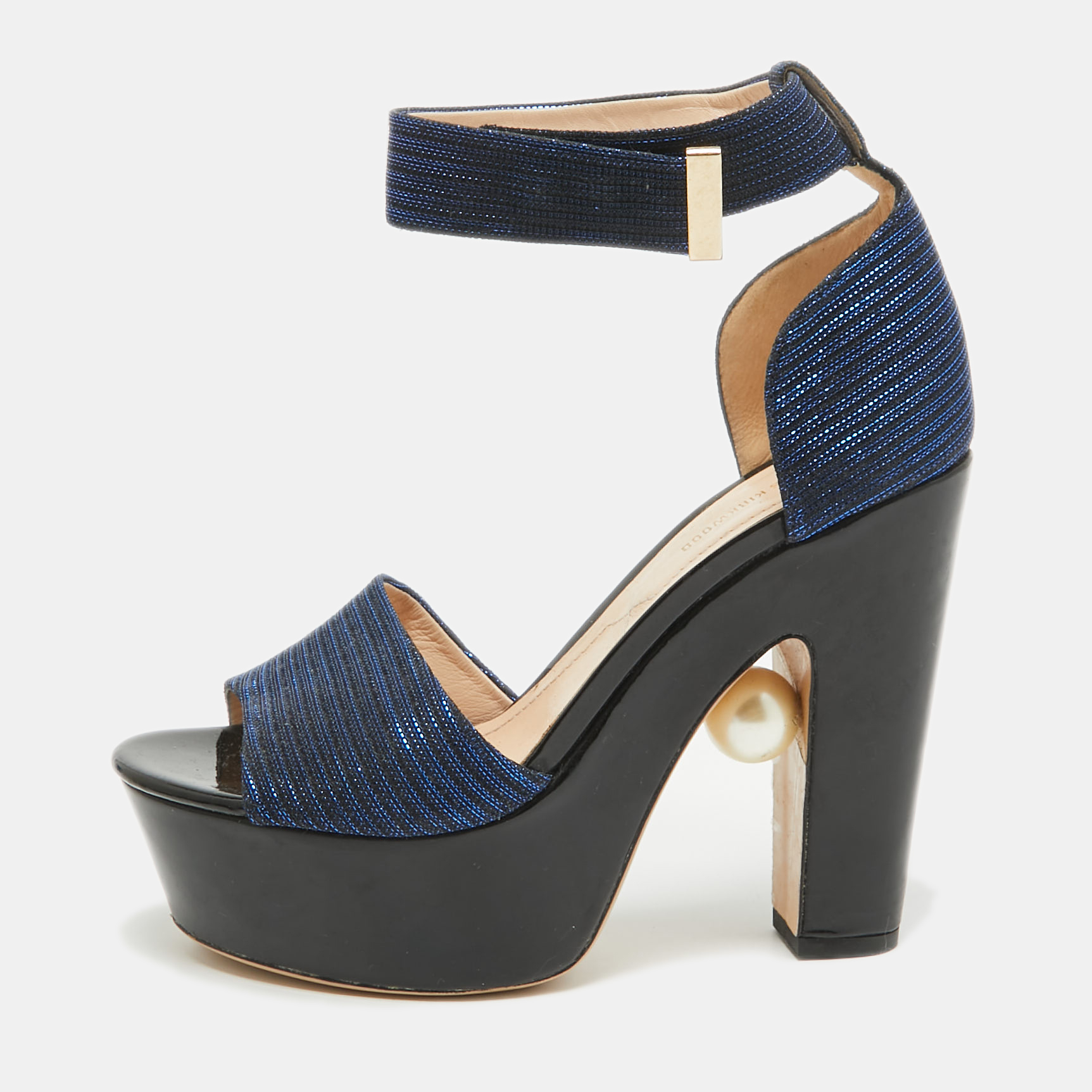 

Nicholas Kirkwood Blue/Black Lurex Fabric and Patent Maya Sandals Size