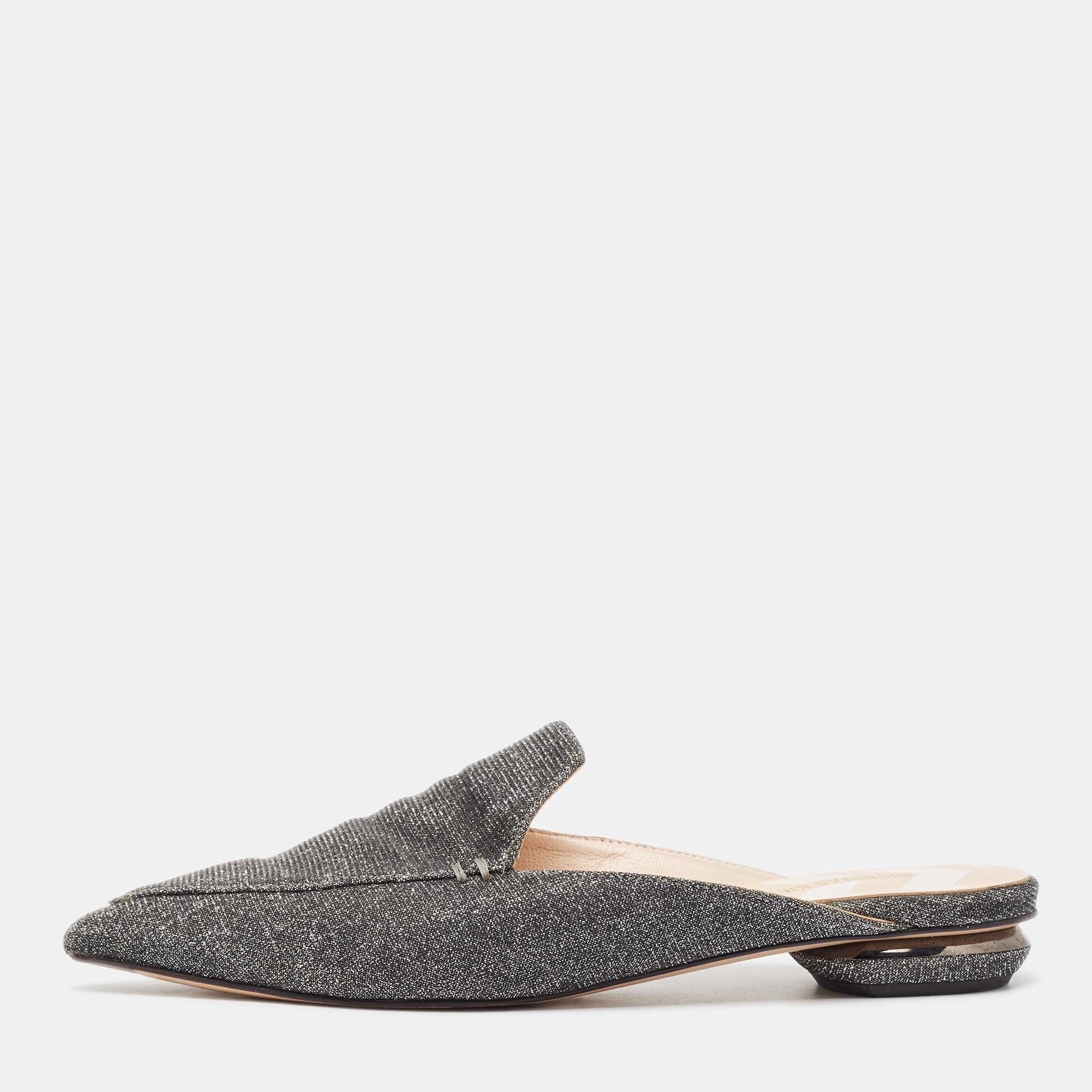 

Nicholas Kirkwood Grey Glitter Fabric Flat Mules Size