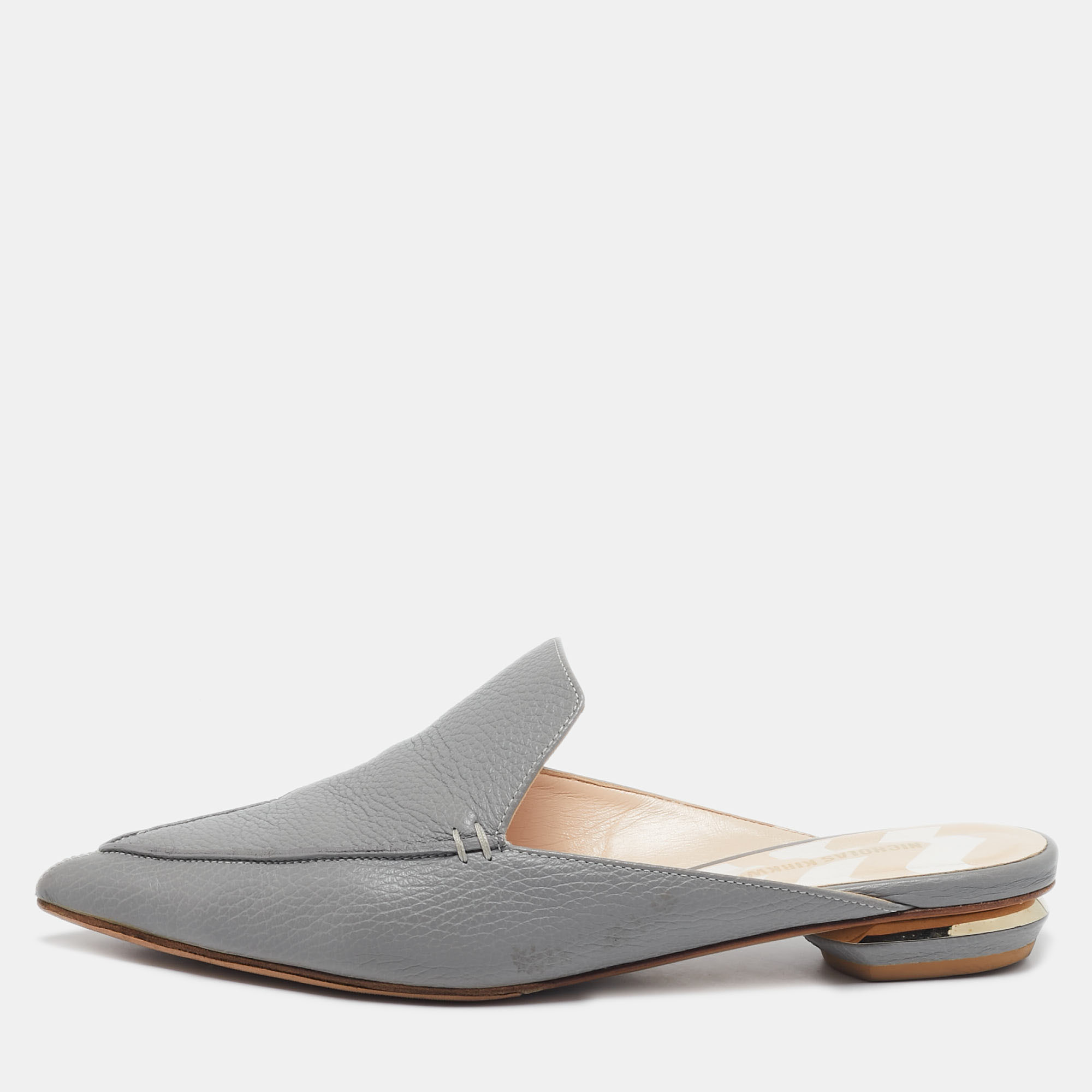 

Nicholas Kirkwood Grey Leather Beya Mules Size