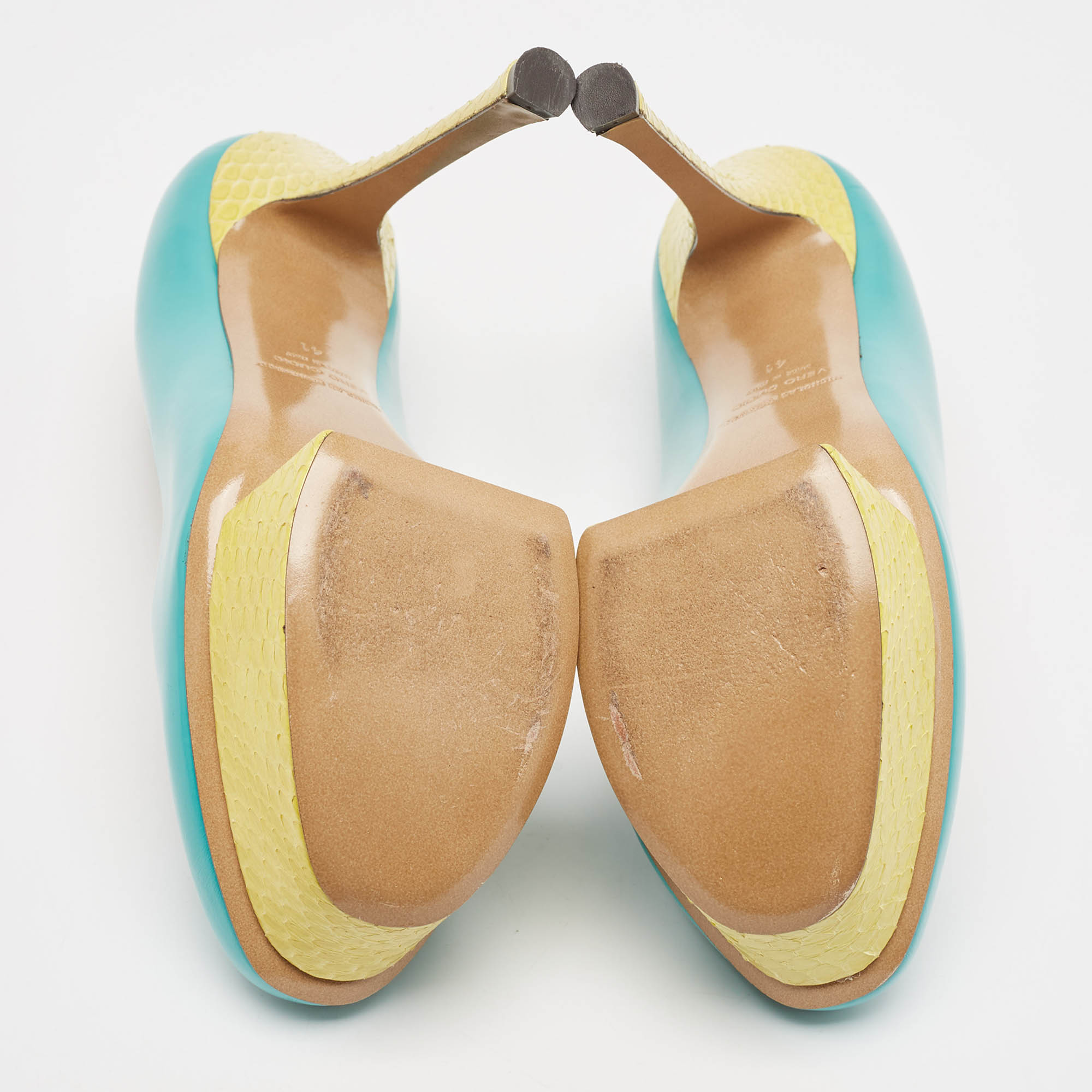 Nicholas Kirkwood Blue/Yellow Leather and Python Leather Platform Pumps Size 41 