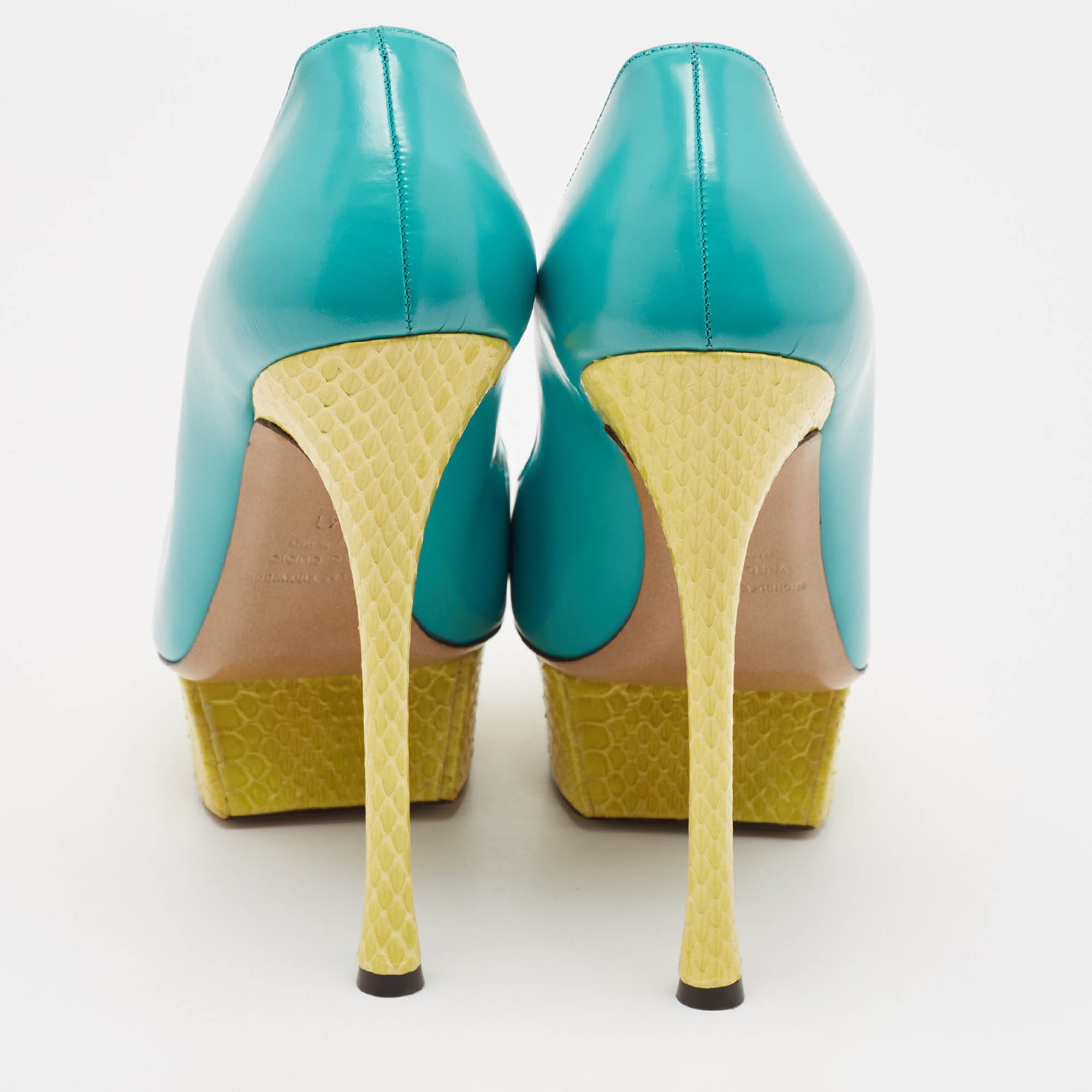 Nicholas Kirkwood Blue/Yellow Leather and Python Leather Platform Pumps Size 41 