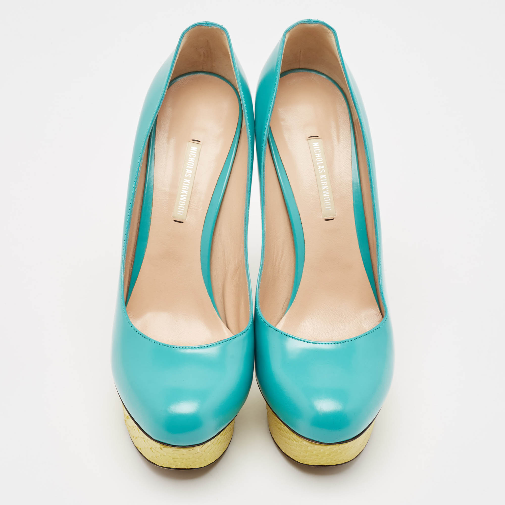 Nicholas Kirkwood Blue/Yellow Leather and Python Leather Platform Pumps Size 41 