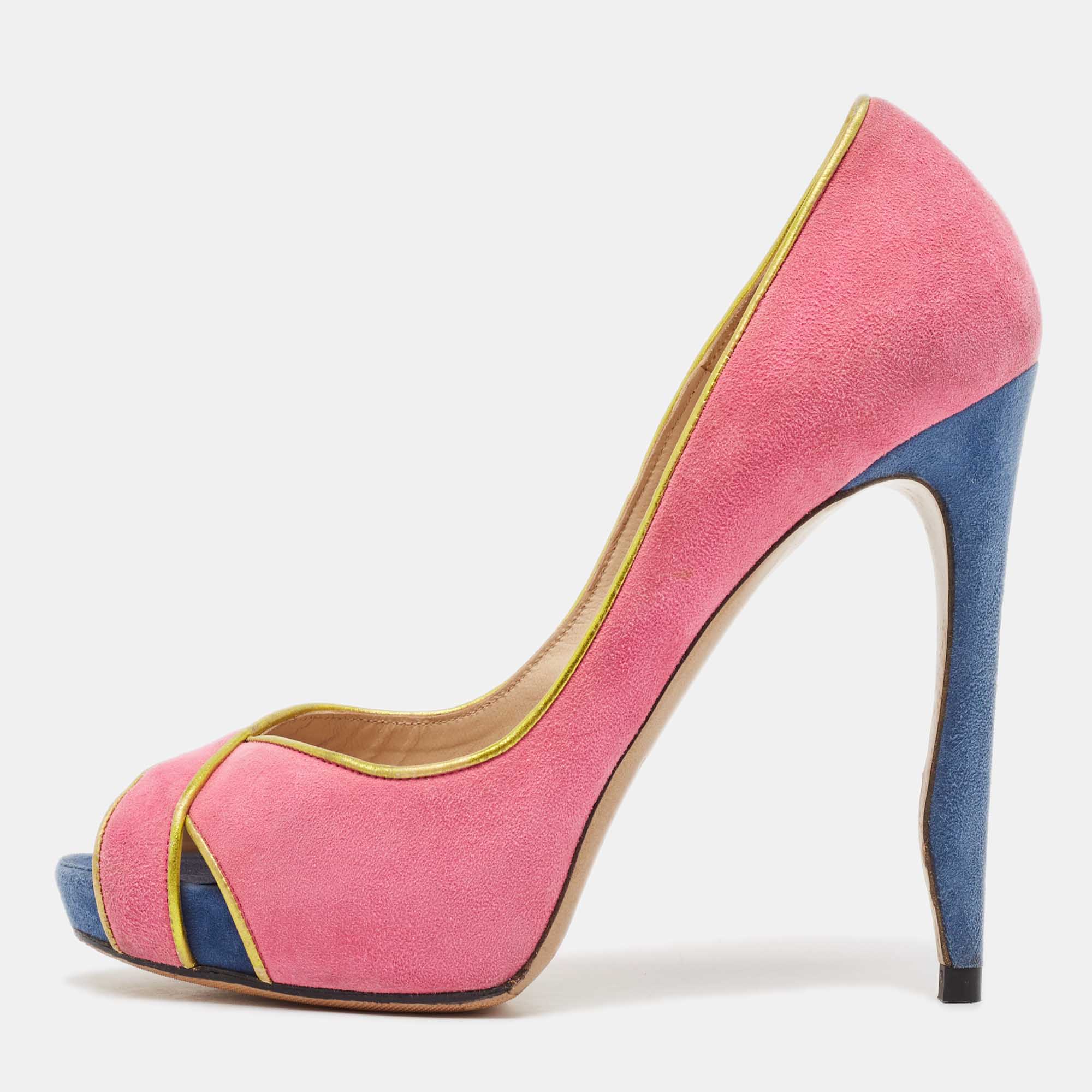 

Nicholas Kirkwood Multicolor Suede and Leather Crisscross Peep Toe Pumps Size