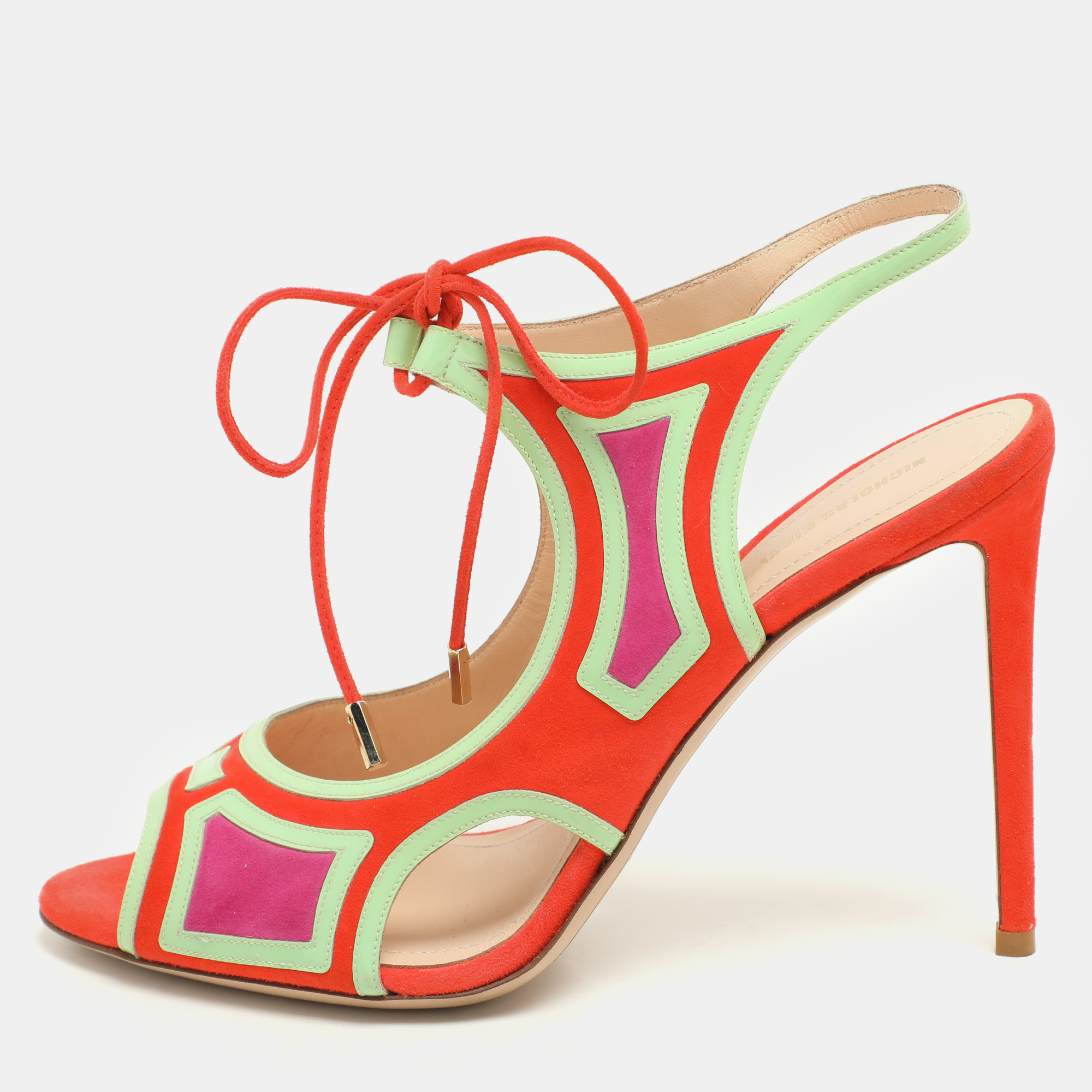 

Nicholas Kirkwood Multicolor Patent Leather and Suede Ankle Strap Sandals Size