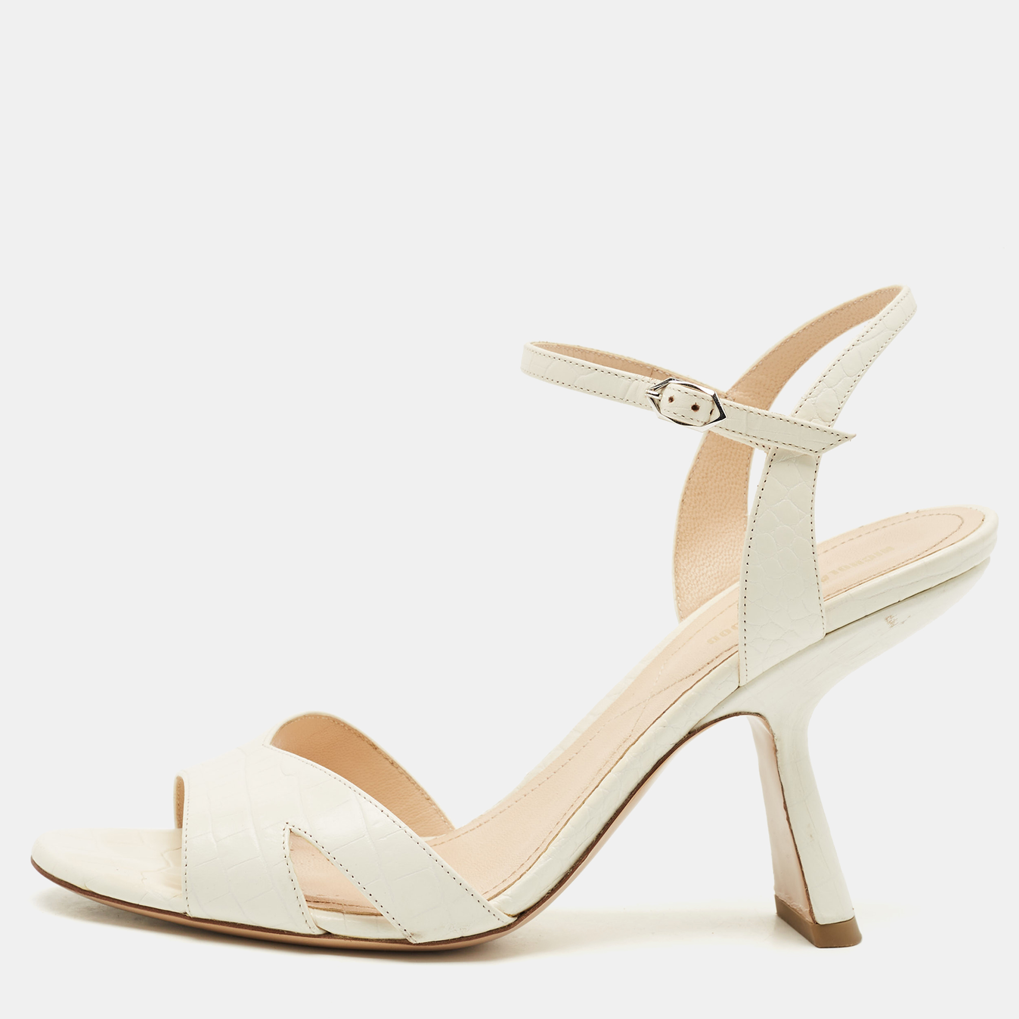

Nicholas Kirkwood Croc Embossed Leather Lexi Sandals Size, White