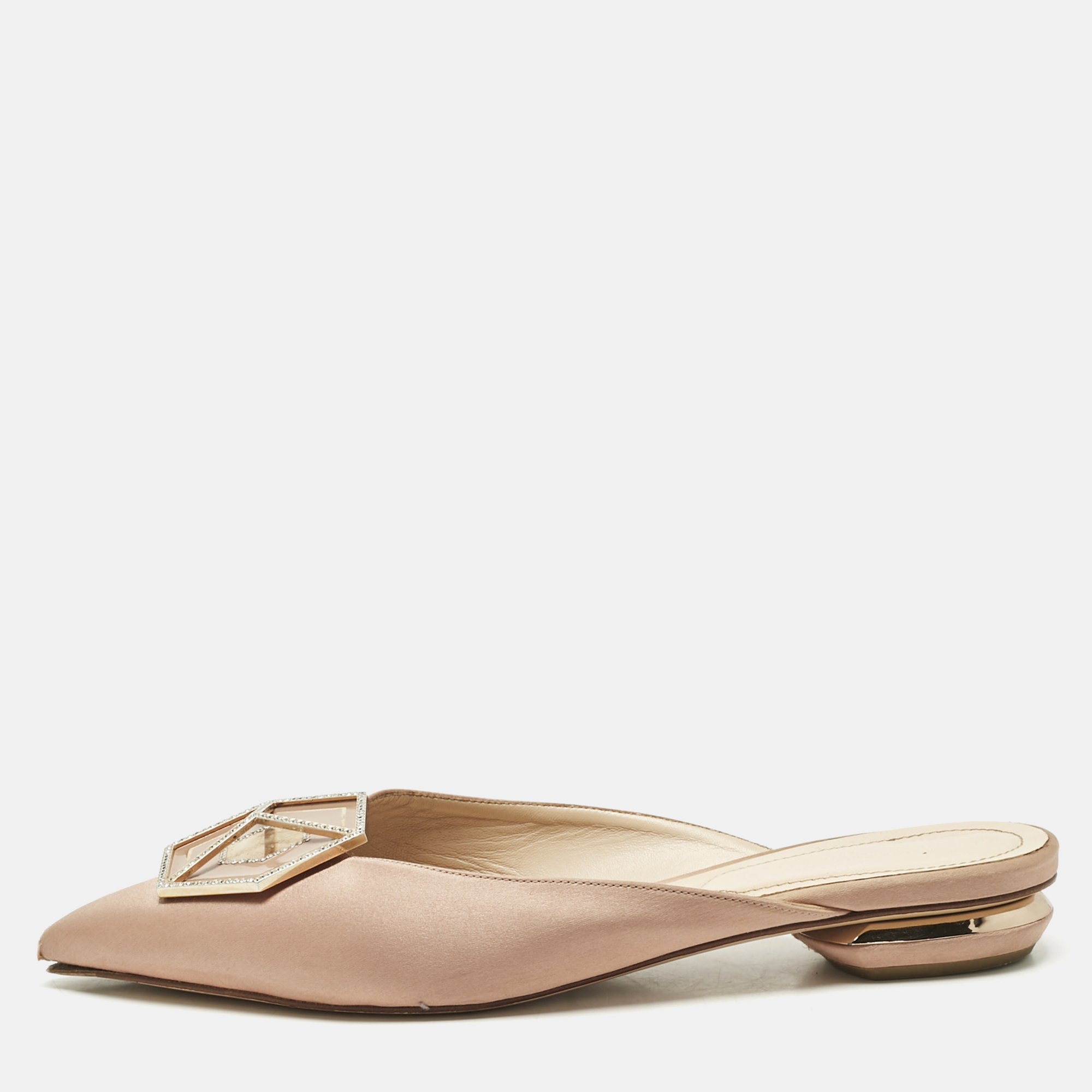 

Nicholas Kirkwood Beige Satin Eden Mules Size