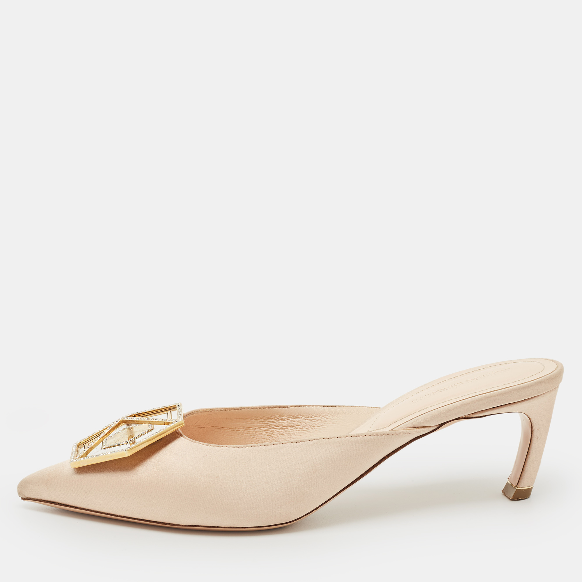 

Nicholas Kirkwood Beige Satin Eden Crystals Embellished Mule Sandals Size