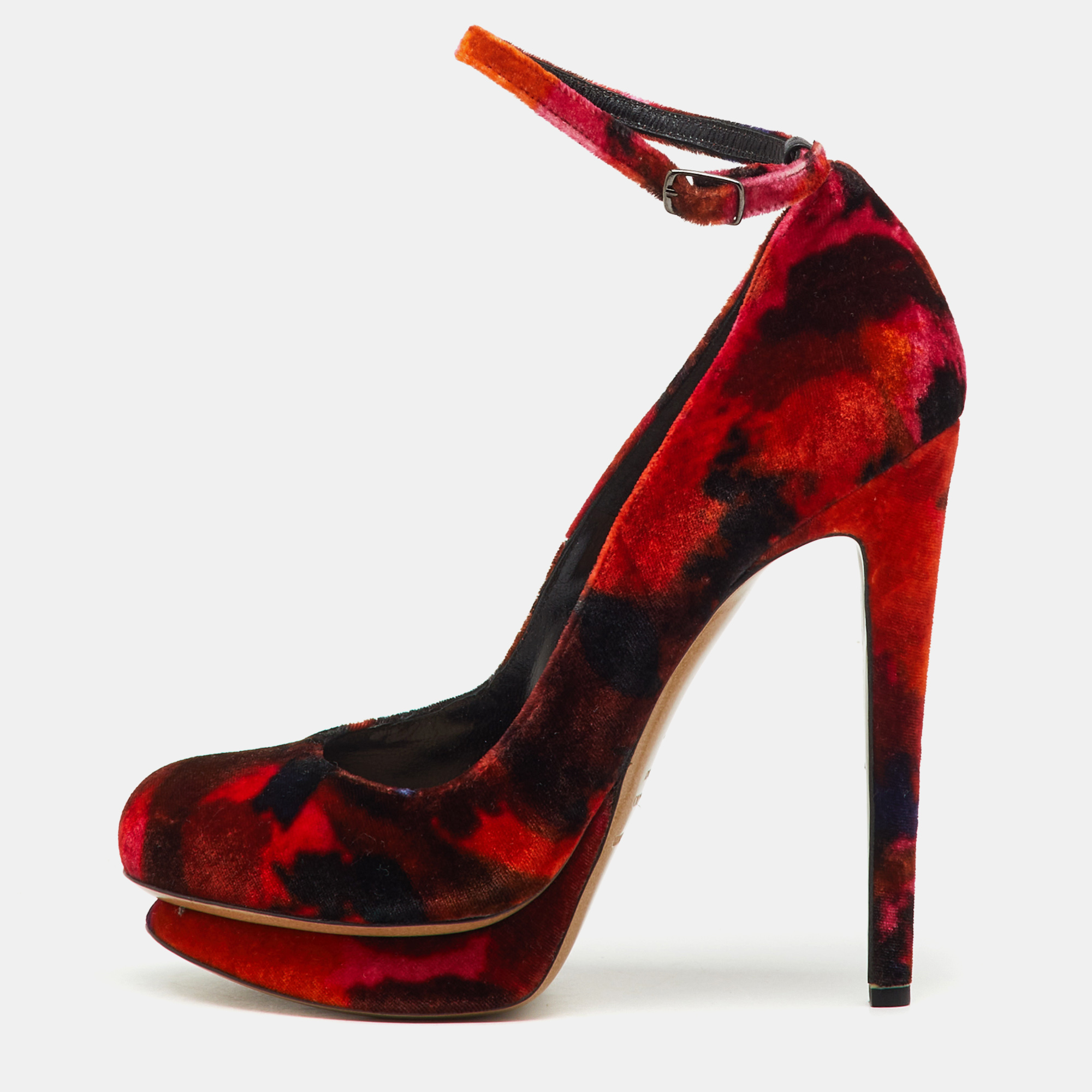 Pre-owned Nicholas Kirkwood X Erdem Multicolor Velvet Ankle Strap Platform Pumps Size 36