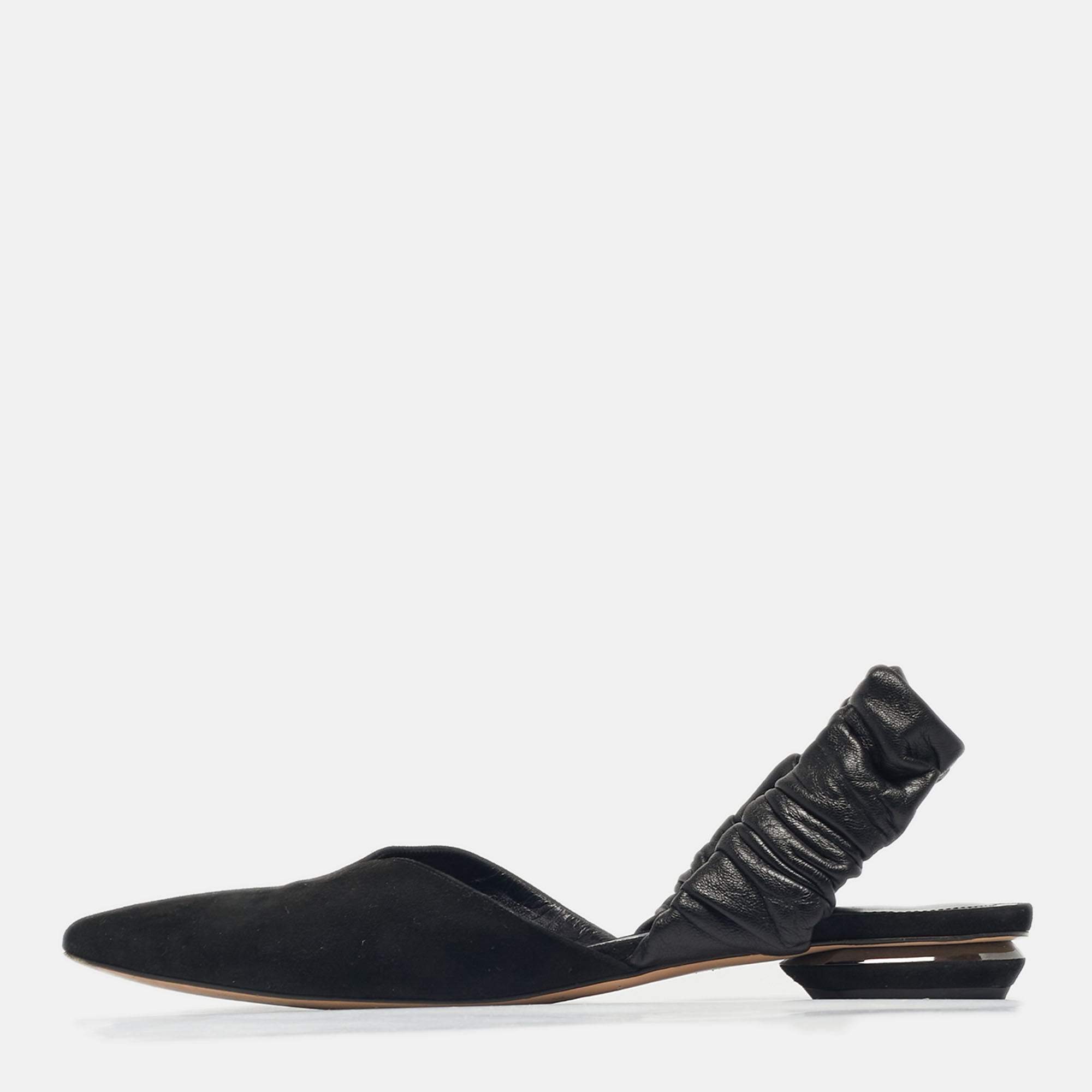 Pre-owned Nicholas Kirkwood Black Leather And Suede Slingback Flats Size 40