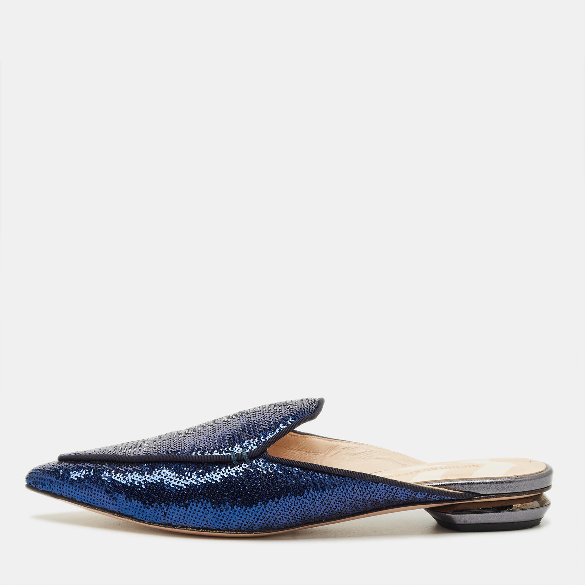 NICHOLAS KIRKWOOD Pre-owned Beya Size 38 Blue Sequins Mules