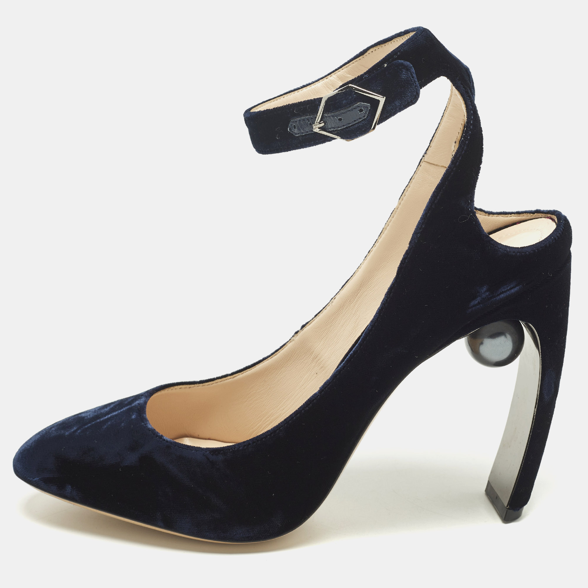 Pre-owned Nicholas Kirkwood Lola Size 40.5 Navy Blue Velvet Pumps