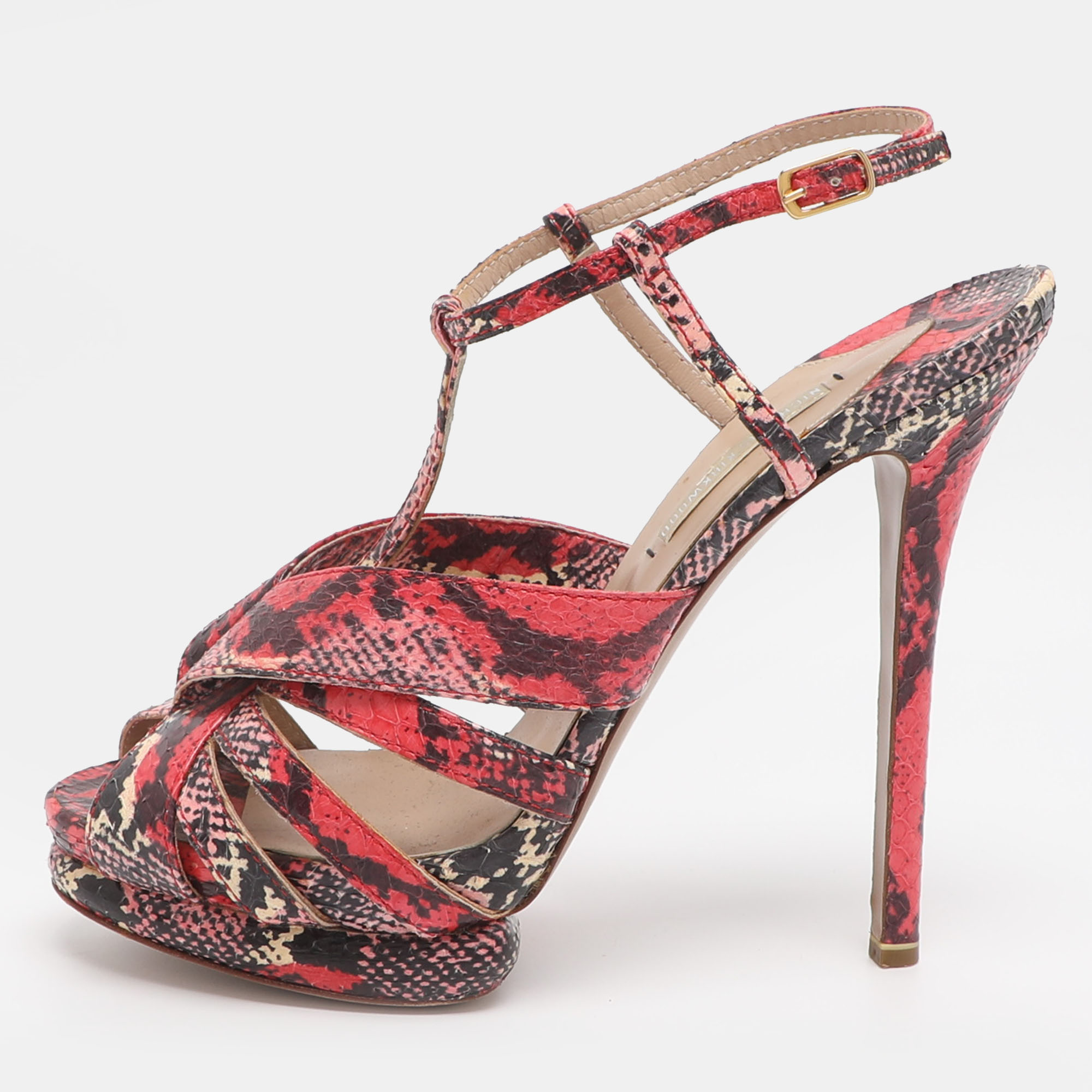 Pre-owned Nicholas Kirkwood Size 39 Multicolor Python Leather Platform T-strap Sandals