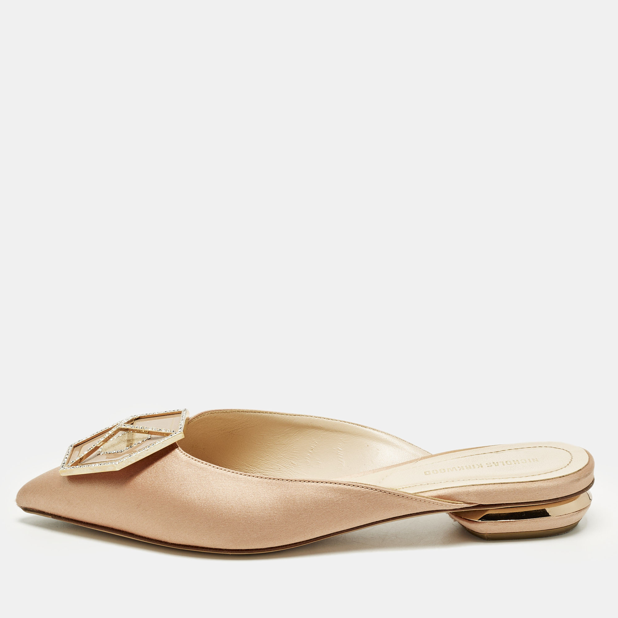 

Nicholas Kirkwood Eden Size  Beige Satin Crystals Embellished Mules