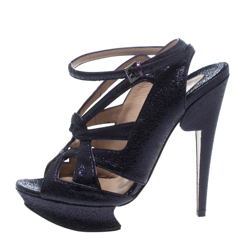 

Nicholas Kirkwood Purple Ceramic Leather Ankle Straps Platform Sandals Size