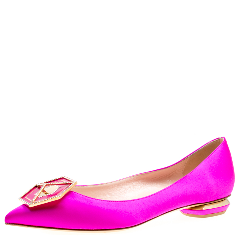 Pre Owned Nicholas Kirkwood Pink Satin Eden Crystal Embellished Pointed Toe Flats Size 40