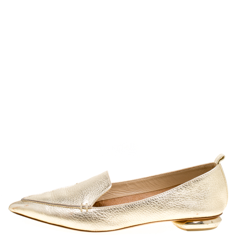 

Nicholas Kirkwood Gold Textured Leather Beya Pointed Toe Loafers Size