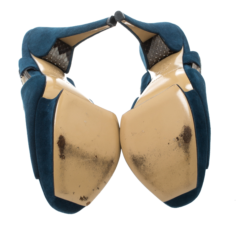 Pre-owned Nicholas Kirkwood Multicolor Suede And Python Platform Slingback Sandals Size 37 In Blue