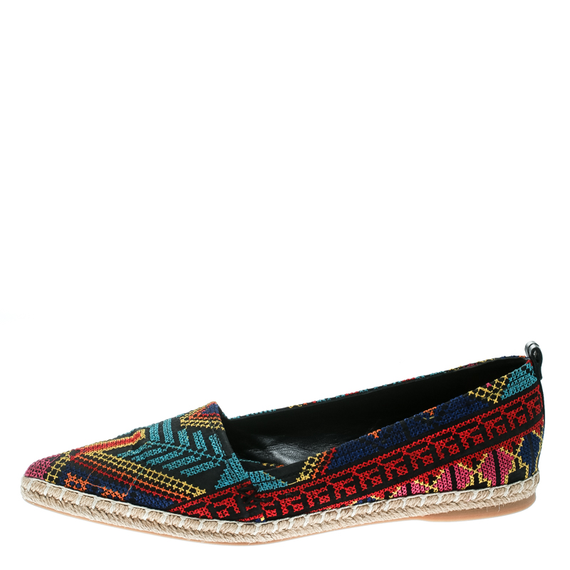 

Nicholas Kirkwood Black/Multicolor Embroidered Twill Fabric Mexican Pointed Toe Espadrilles Size