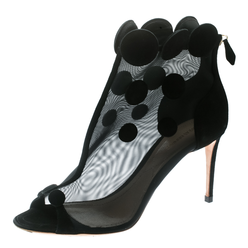 Nicholas Kirkwood Black Mesh/Suede Peep Toe Ankle Booties Size 41