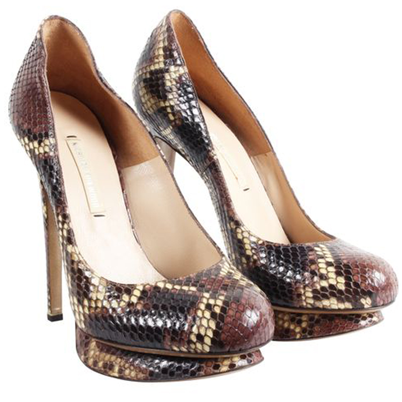 

Nicholas Kirkwood Brown Snakeskin Pumps Size, Gold