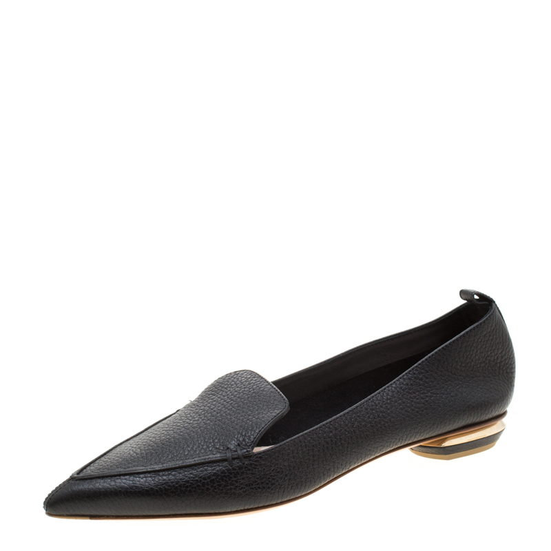 Nicholas Kirkwood Black Textured Leather Beya Pointed Toe Flats Size 38