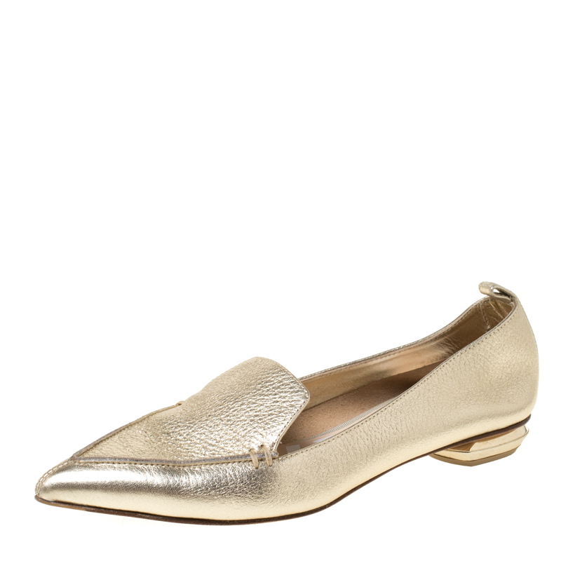 Pre Owned Nicholas Kirkwood Gold Metallic Leather Beya Pointed Toe Ballet Flats 37.5