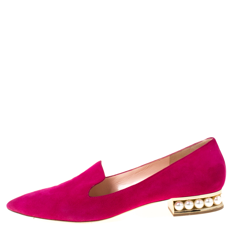

Nicholas Kirkwood Magenta Suede Casati Faux Pearl Heel Pointed Toe Loafers Size, Pink