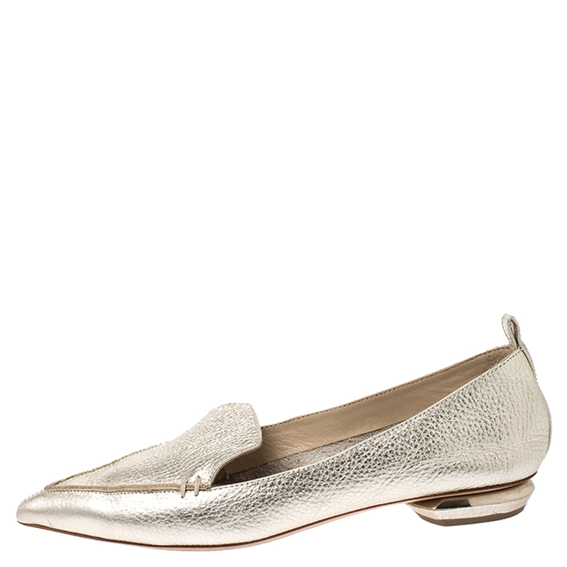 

Nicholas Kirkwood Metallic Gold Leather Beya Loafers Size