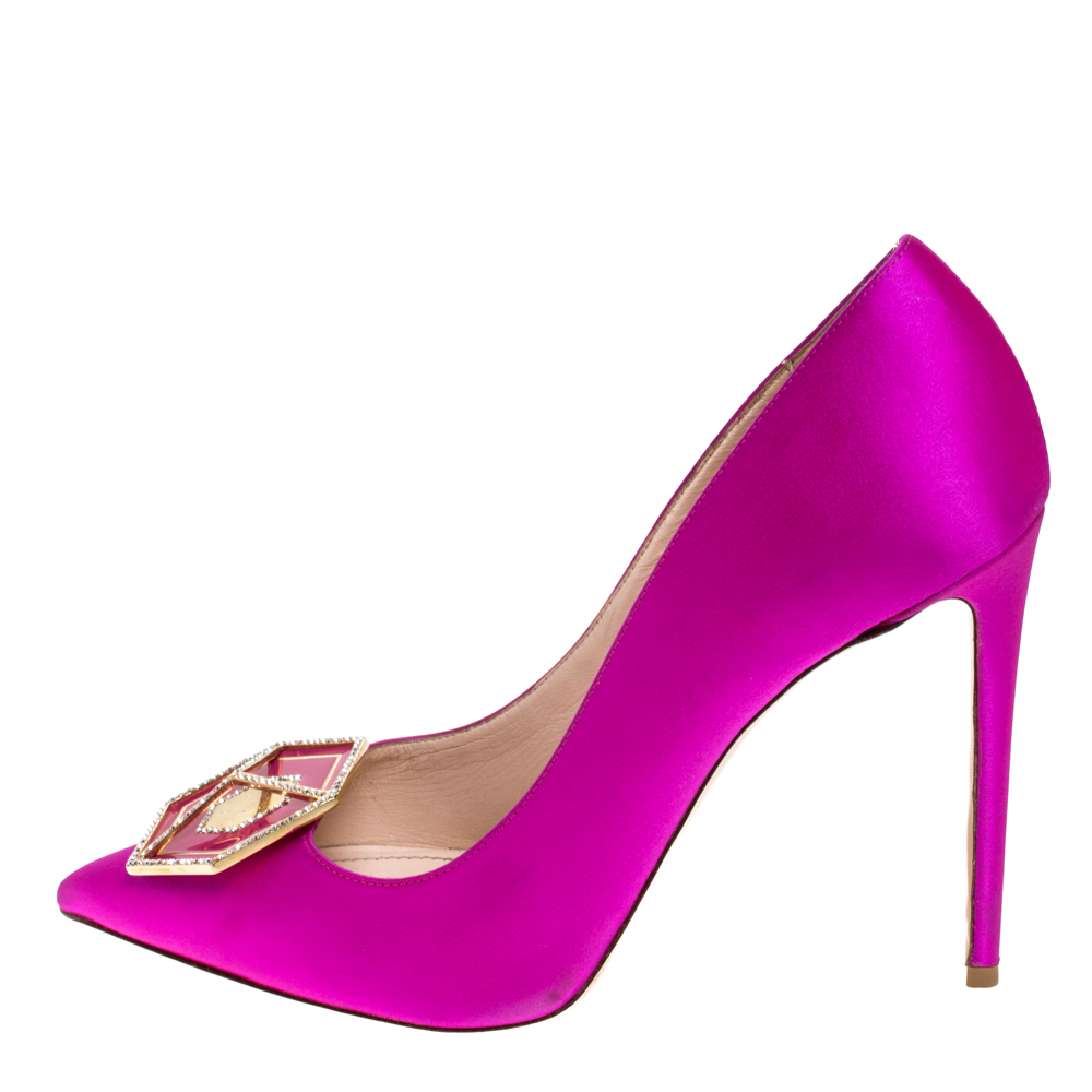 

Nicholas Kirkwood Fuchsia Pink Satin Eden Jeweled Pointed Toe Pumps Size