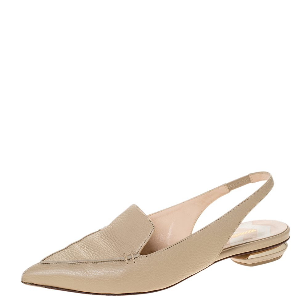 Pre Owned Nicholas Kirkwood Beige Leather Beya Pointed Toe Slingback Sandals Size 39.5