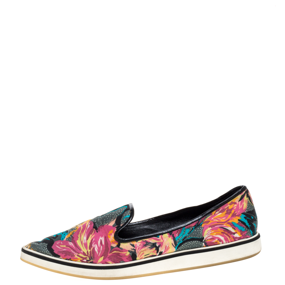 

Nicholas Kirkwood Multicolor Floral Print Satin Alona Pointed Toe Slip On Sneakers Size