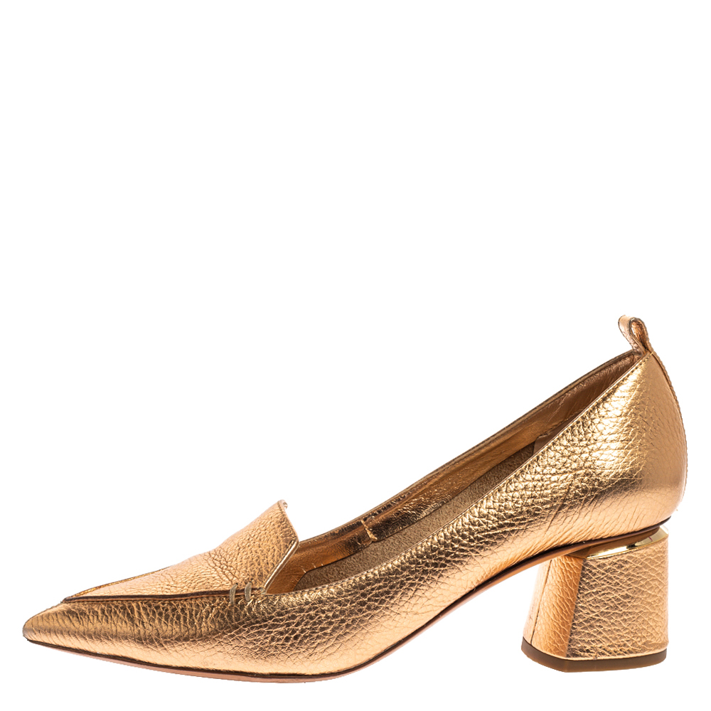 

Nicholas Kirkwood Metallic Bronze Leather Pointed Toe Loafer Pumps Size