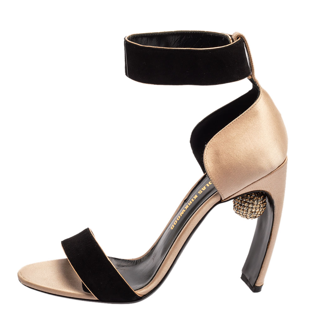 

Nicholas Kirkwood Black/Beige Satin And Suede Crystal Embellished Ankle Strap Sandals Size