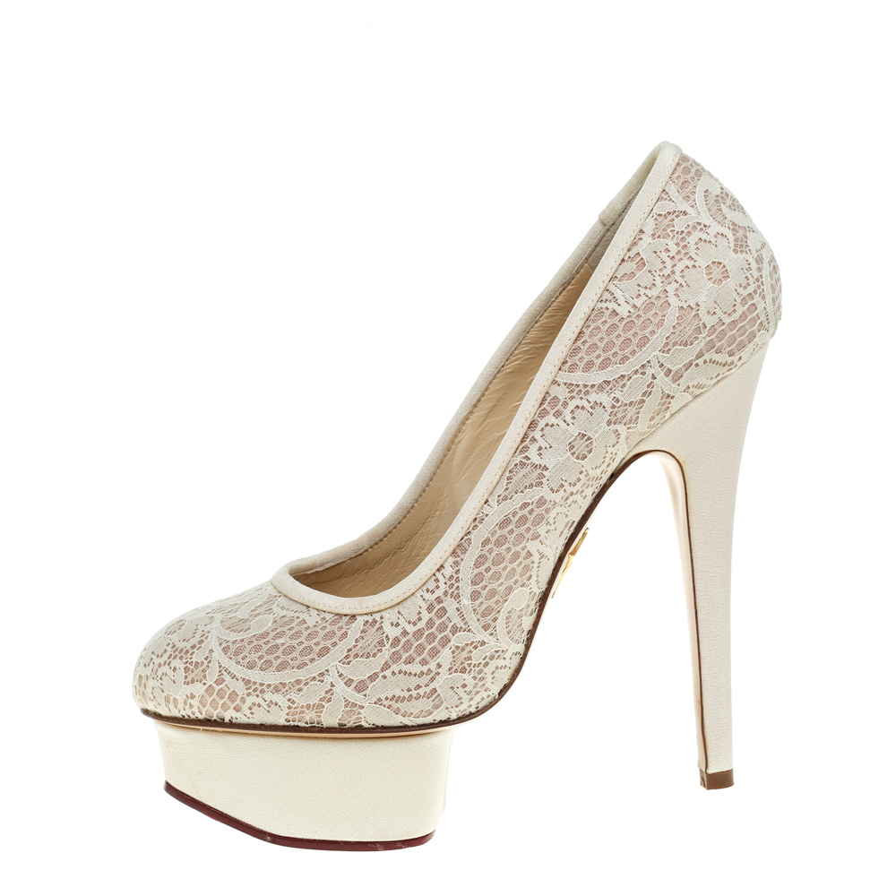 

Nicholas Kirkwood Cream Lace And Mesh Platform Pumps Size
