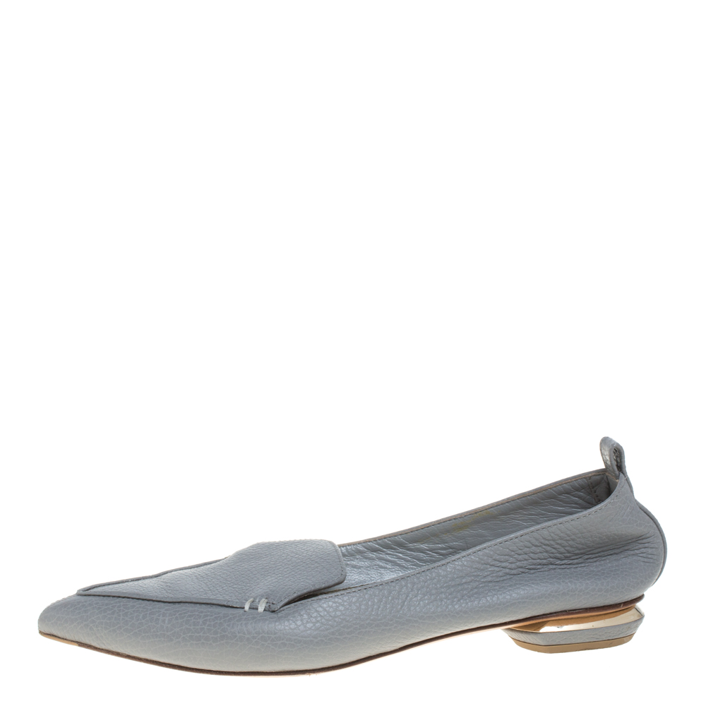 

Nicholas Kirkwood Grey Leather Beya Loafers Size