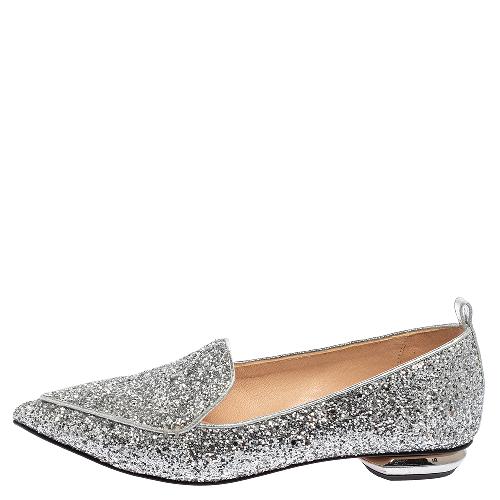 

Nicholas Kirkwood Silver Glitter Beya Slip On Loafers Size