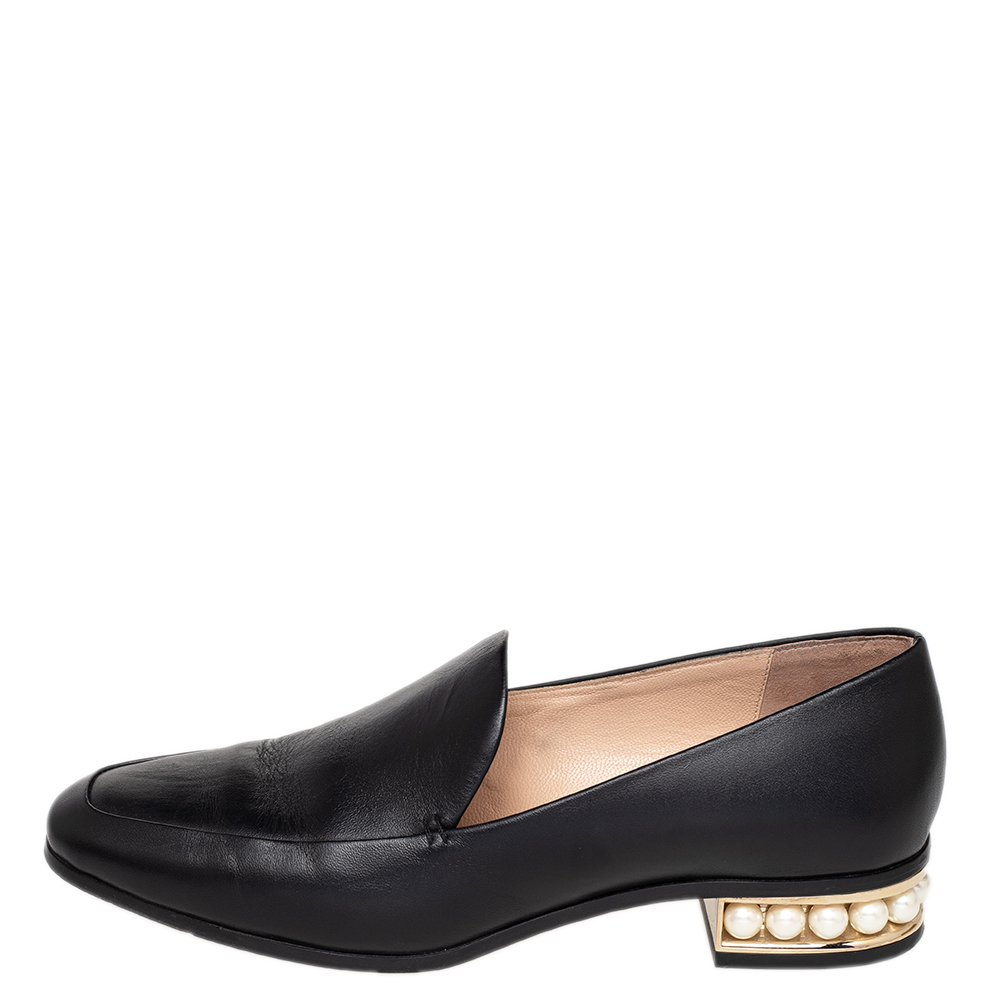 

Nicholas Kirkwood Black Leather Casati Pearl Embellished Heel Loafers Size