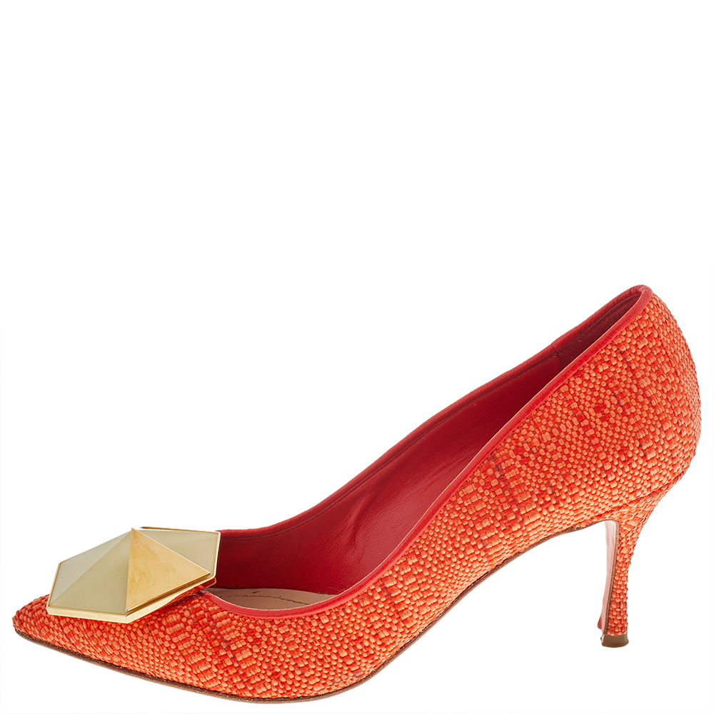 

Nicholas Kirkwood Orange Raffia Hexagon Pointed Toe Pumps Size