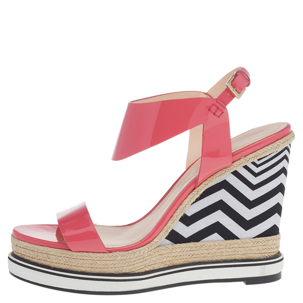 

Nicholas Kirkwood Pink Patent Leather Wedge Espadrille Ankle Strap Sandals Size