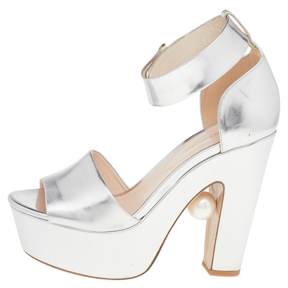 

Nicholas Kirkwood Metallic Silver Leather Platform Ankle Strap Sandals Size