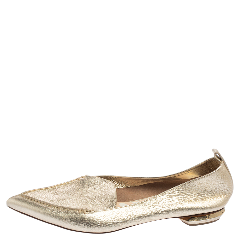 

Nicholas Kirkwood Gold Leather Beya Pointed Toe Flats Size