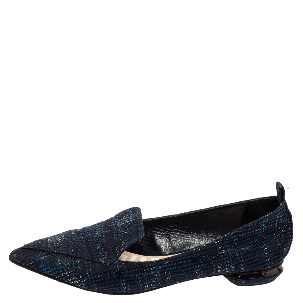 

Nicholas Kirkwood Blue Woven Fabric Beya Pointed Toe Flats Size, Navy blue