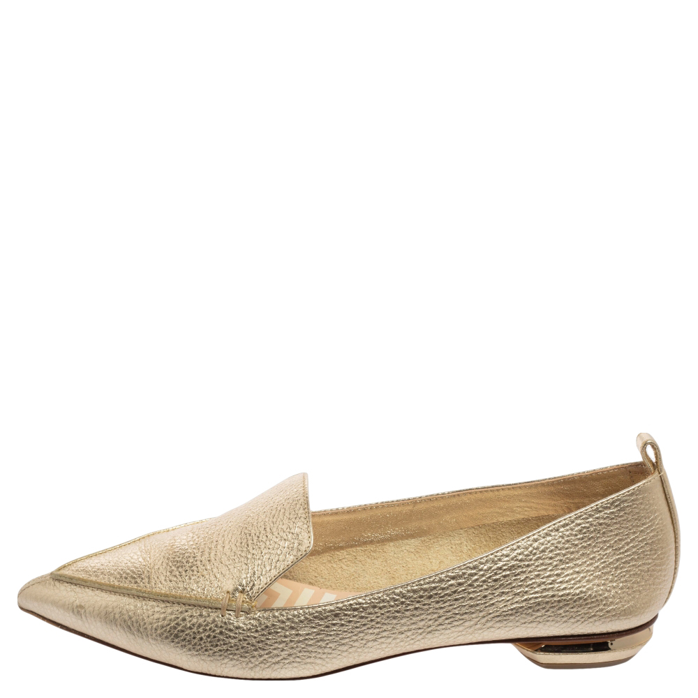 

Nicholas Kirkwood Metallic Gold Leather Beya Pointed Toe Loafers Size