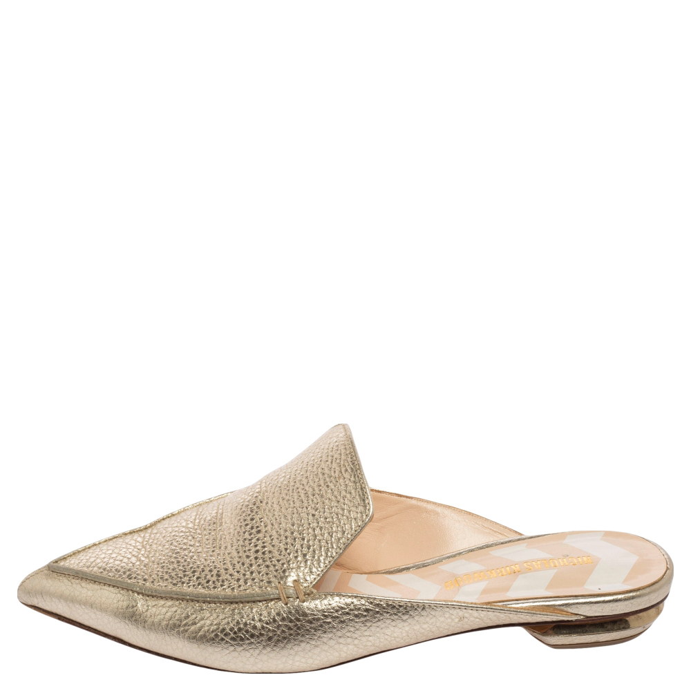 

Nicholas Kirkwood Metallic Gold Leather Beya Mules Sandals Size