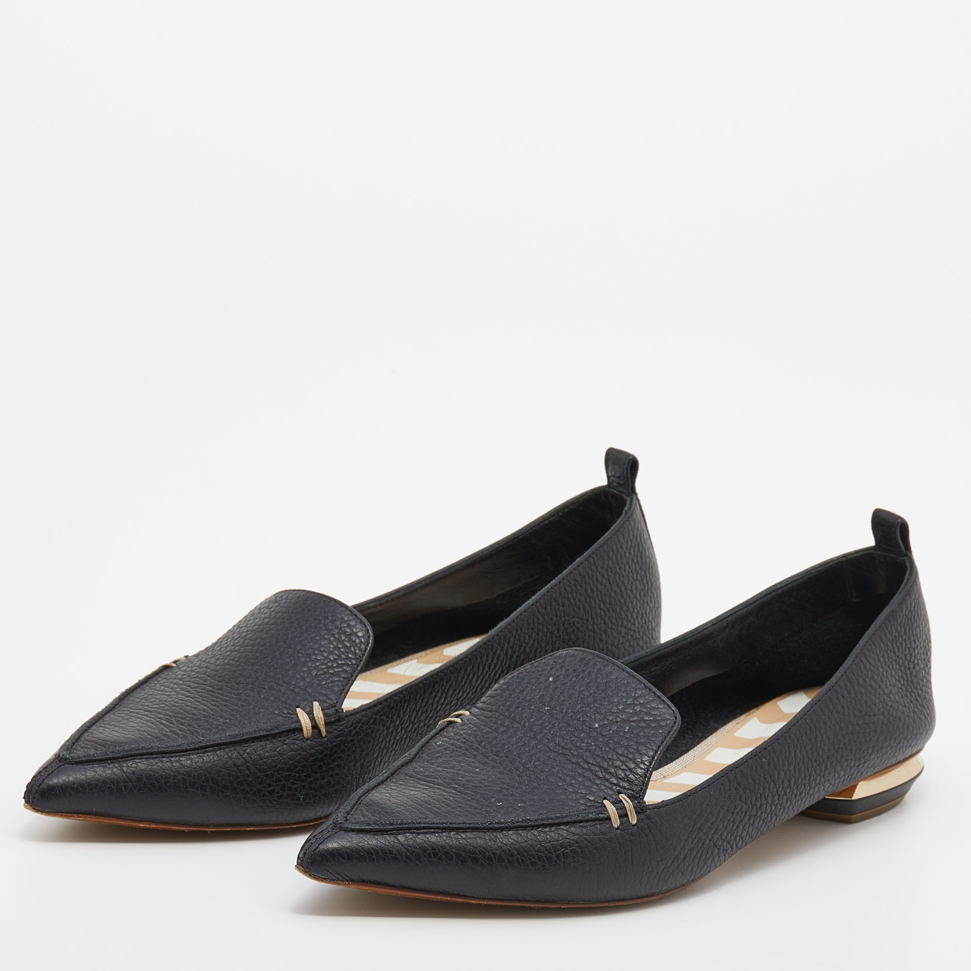 

Nicholas Kirkwood Black Leather Beya Pointed Toe Loafers Size